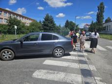 Improperly parked car on the pedestrian crossing